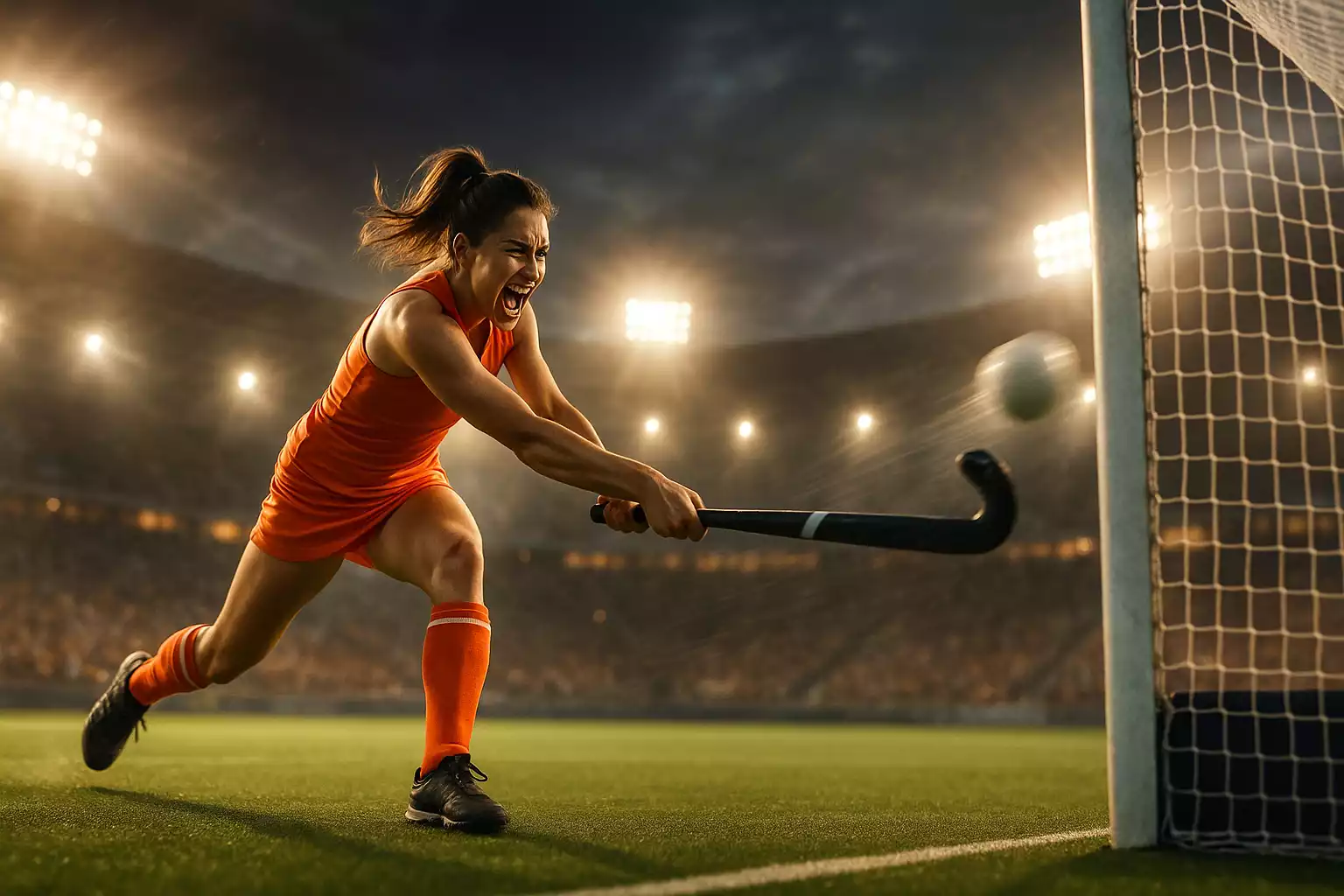 Nederlandse hockeyster scoort doelpunt
