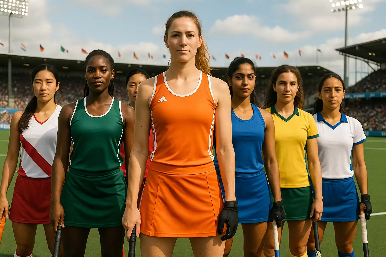 Hockeyspelers uit verschillende deelnemende landen van de Pro League