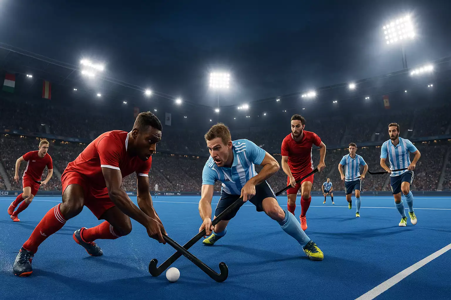 Internationale hockeywedstrijd tijdens FIH Pro League in professioneel stadion