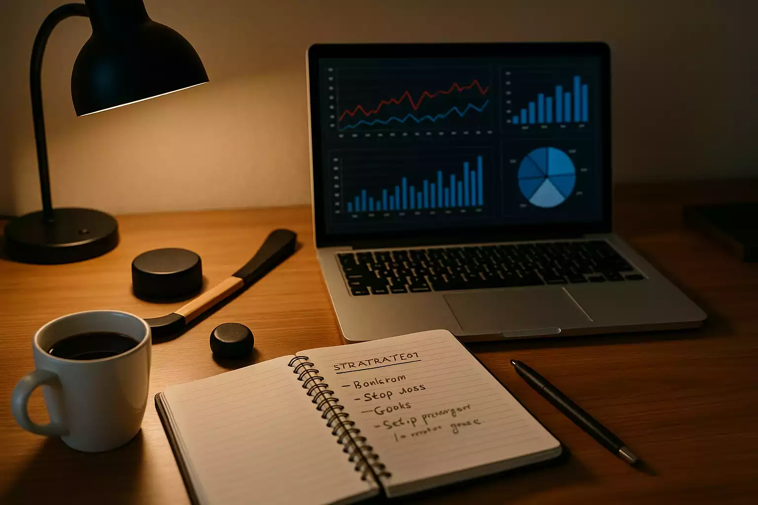 Werkplek met strategische analyse voor hockeyweddenschappen