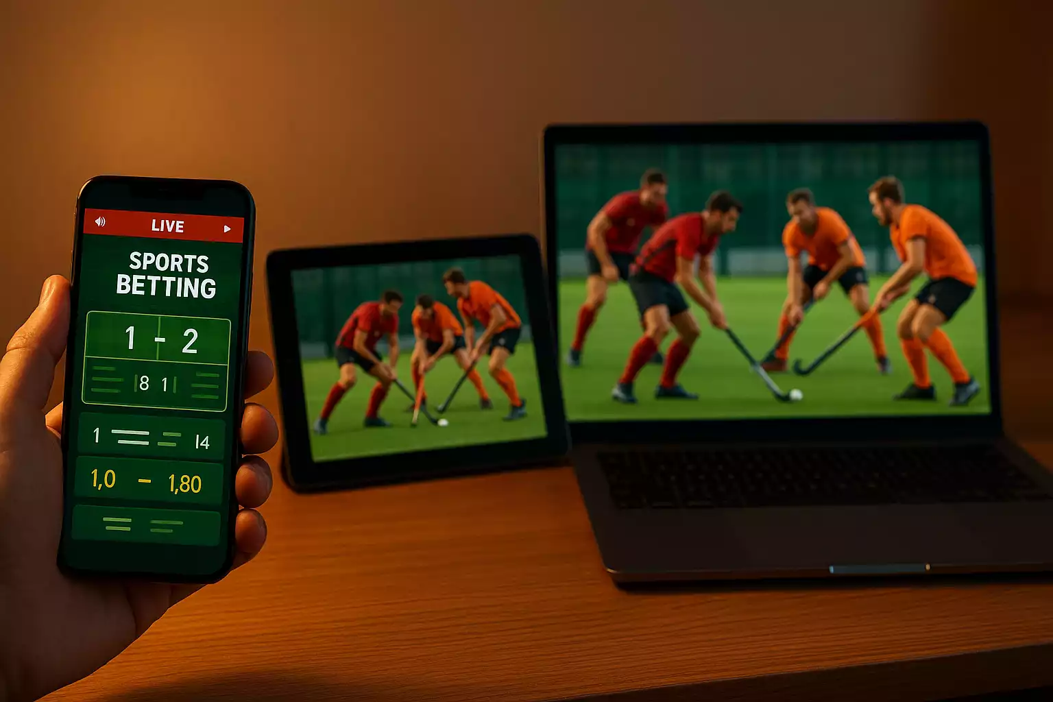 Live wedden op hockeywedstrijden met smartphone en laptop